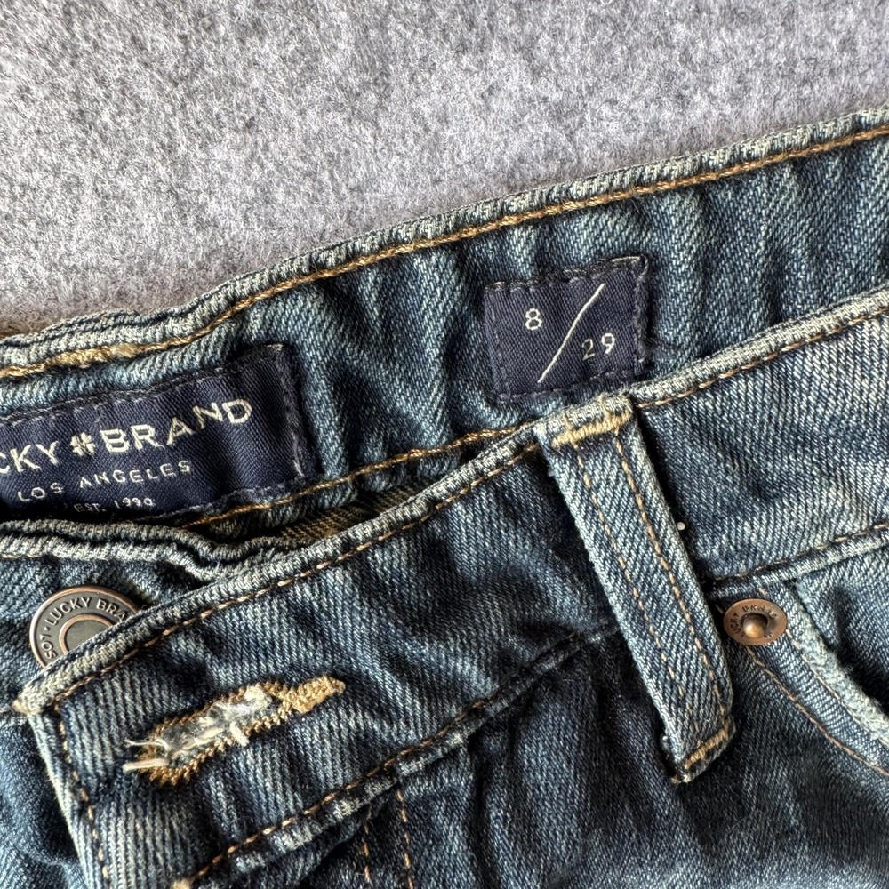 Lucky Brand The Cut Off Denim Shorts Dark Wash Button Fly Frayed Hem Sz 8 29 - Picture 2 of 7